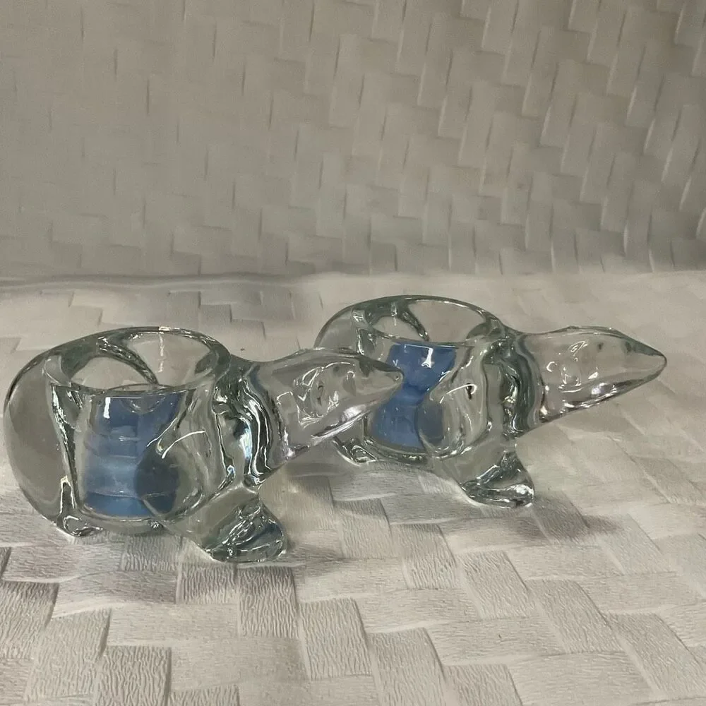 Two Vintage Indiana Glass Clear Glass Polar‎ Bears Votive Candle Holder TeaLight